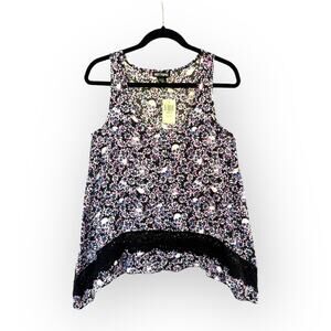 HOT TOPIC Ladies Purple Skull Flower Sleeveless Tank Top NWT | Sz S Punk Emo Alt